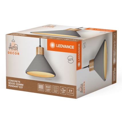 Ledvance - Luster na lanku DECOR CONCRETE 1xE27/15W/230V pr. 22 cm betón šedá