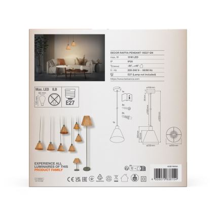 Ledvance - Luster na lanku DECOR RAFFIA 1xE27/15W/230V rafia