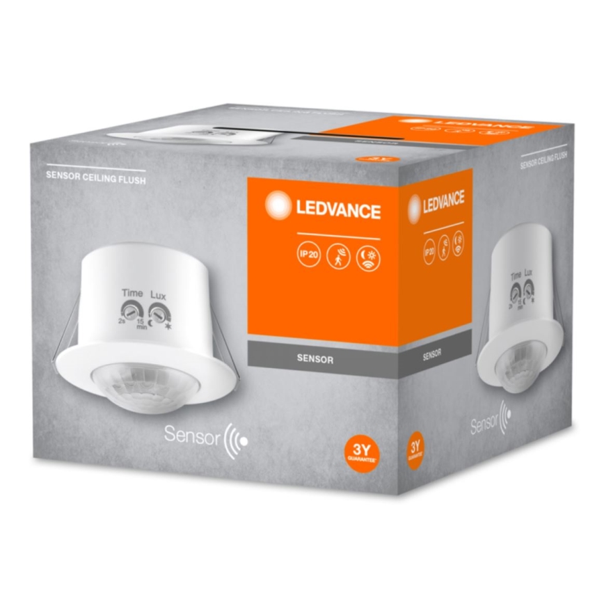 Ledvance - Podhľadový infračervený senzor pohybu FLUSH 230V biela