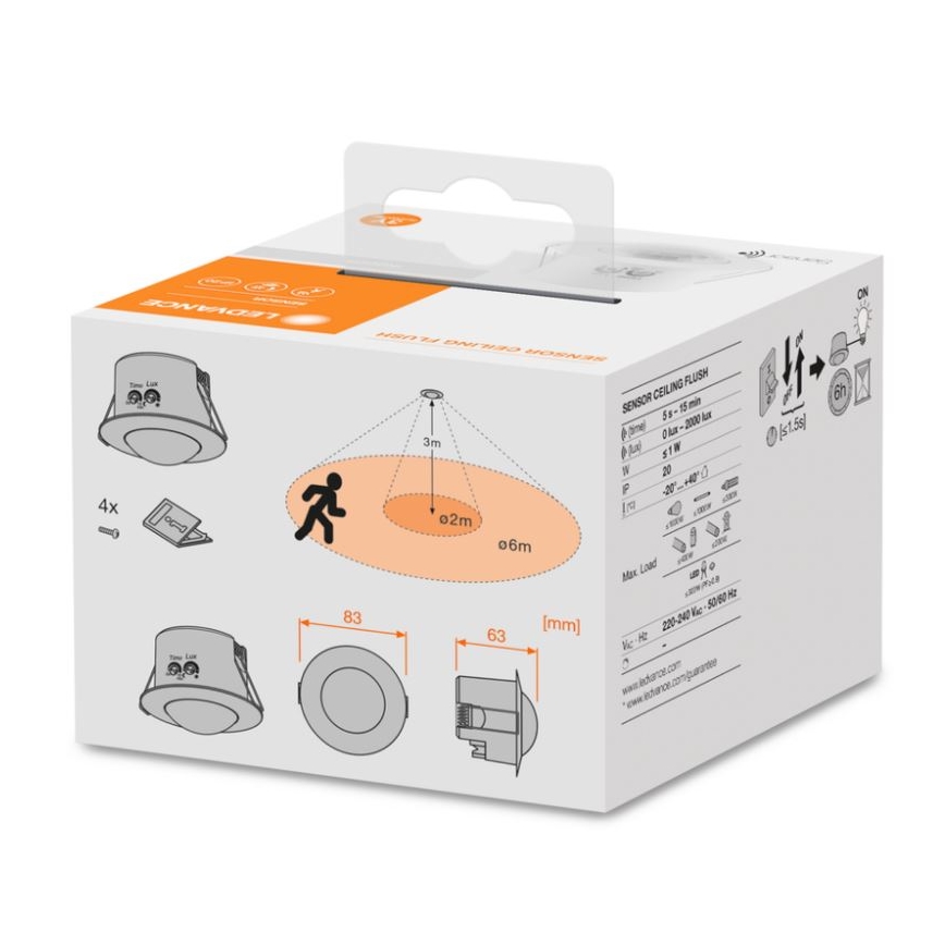 Ledvance - Podhľadový infračervený senzor pohybu FLUSH 230V biela