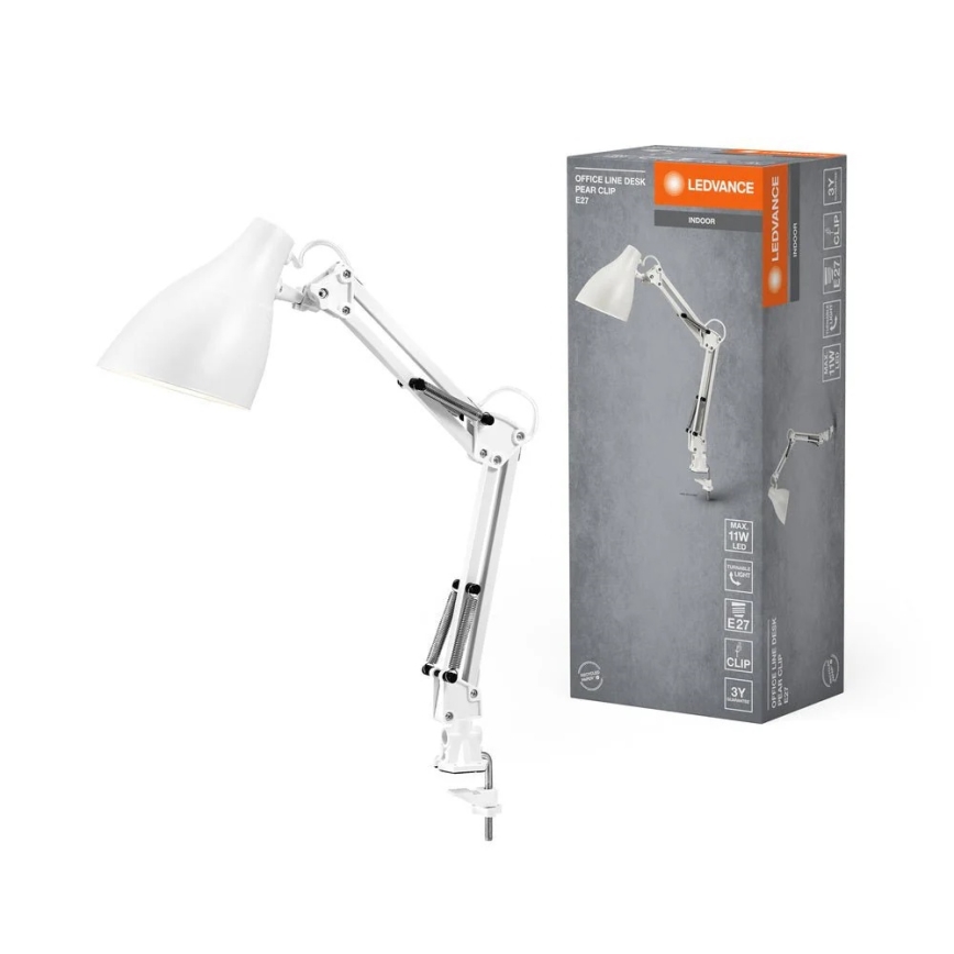 Ledvance - Stolová lampa s klipom PEAR 1xE27/11W/230V biela