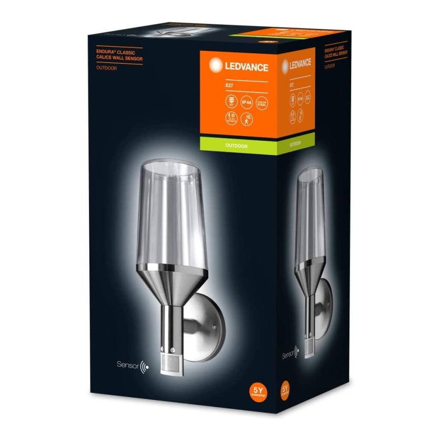 Ledvance - Vonkajšie nástenné svietidlo so senzorom CALICE 1xE27/60W/230V IP44