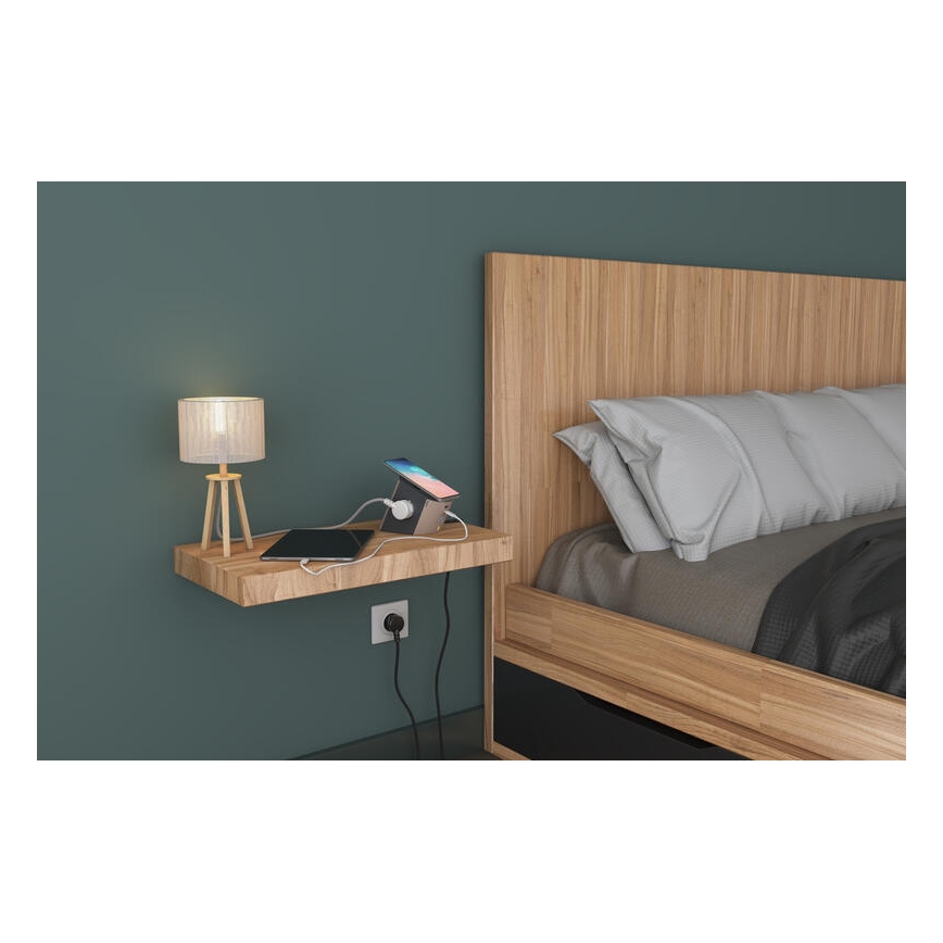 Legrand 049402 - Rozbočovacia zásuvka s vypínačom 2Z Typ E + USB-A + USB-C a bezdrôtovým nabíjaním 10W 2m hnedá