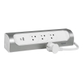 Legrand 049406 - 3-zásuvkový predlžovací kábel Typ E + USB-A + USB-C 1 m strieborný/biely