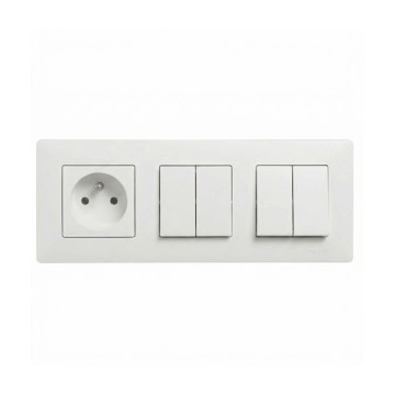 Legrand - 2x dvojitý sériový vypínač č. 5 a domová zásuvka s rámčekom NILOE STEP 250V biela