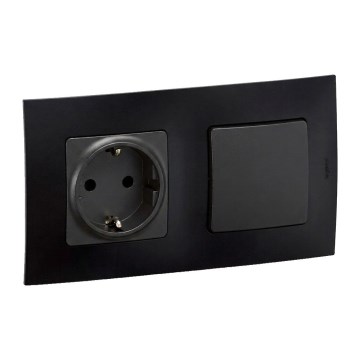 Legrand - Domová zásuvka SCHUKO a schodiskový vypínač č. 6 s rámikom NILOE 250V čierna