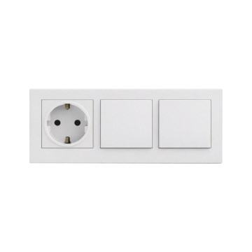 Legrand - Dvojitý jednopólový vypínač č. 1 a domová zásuvka SCHUKO s rámikom NILOE STEP 250V biela