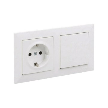 Legrand - Jednopólový vypínač č. 1 a domová zásuvka SCHUKO s rámikom SUNO 250V biela