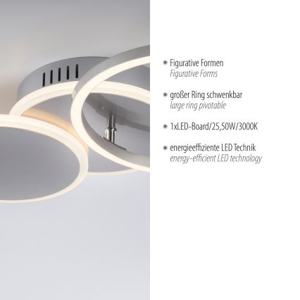 Leuchten Direkt 14116-55 - LED Stropné svietidlo SEVENT LED/25,5W/230V matný chróm