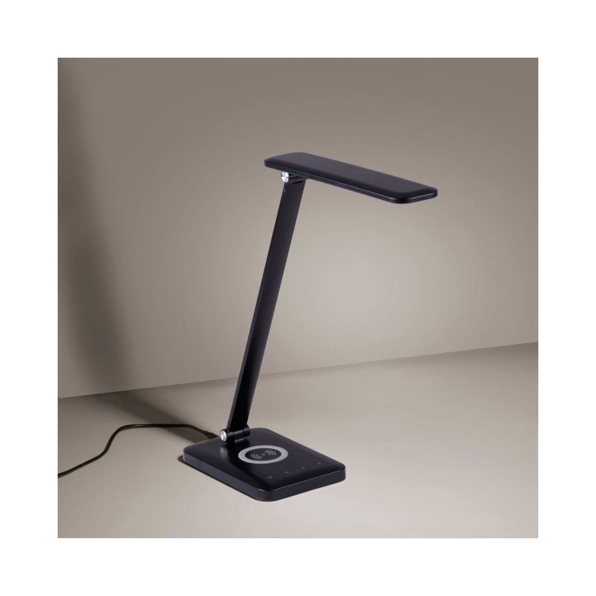 Leuchten Direkt 14415-16 - LED Stmievateľná dotyková stolná lampa s bezdrôtovým nabíjaním FLORENTINA LED/5W/230V 3000-5000K čierna + USB