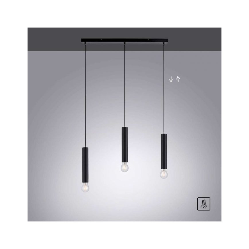 Leuchten Direkt 15618-18 - Luster na lanku BRUNA 3xE27/60W/230V čierna