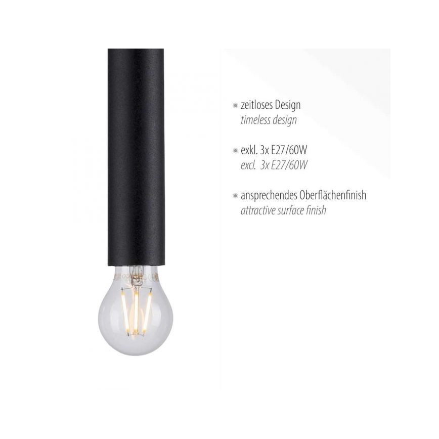 Leuchten Direkt 15618-18 - Luster na lanku BRUNA 3xE27/60W/230V čierna