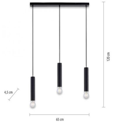 Leuchten Direkt 15618-18 - Luster na lanku BRUNA 3xE27/60W/230V čierna