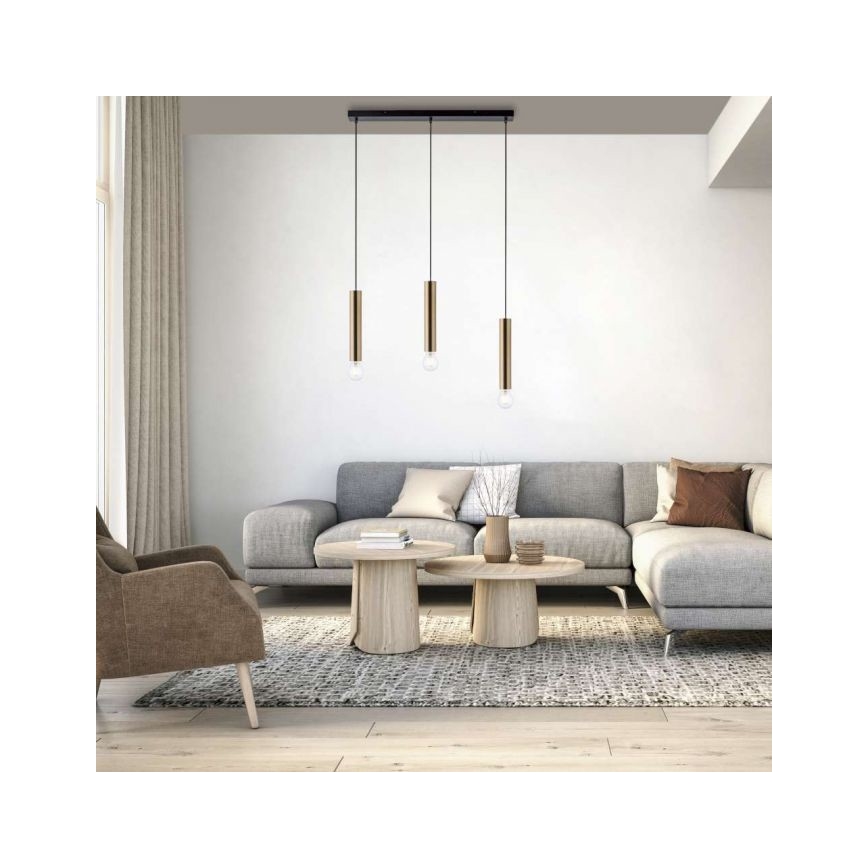 Leuchten Direkt 15618-60 - Luster na lanku BRUNA 3xE27/60W/230V mosadz
