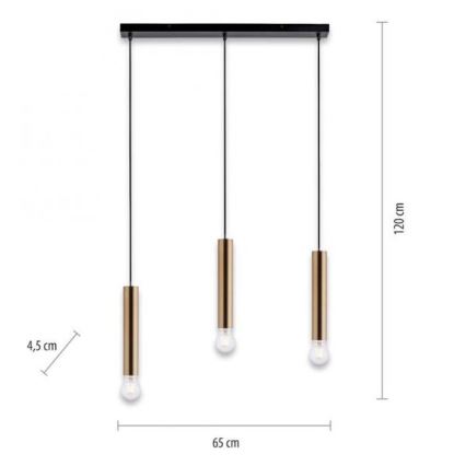 Leuchten Direkt 15618-60 - Luster na lanku BRUNA 3xE27/60W/230V mosadz