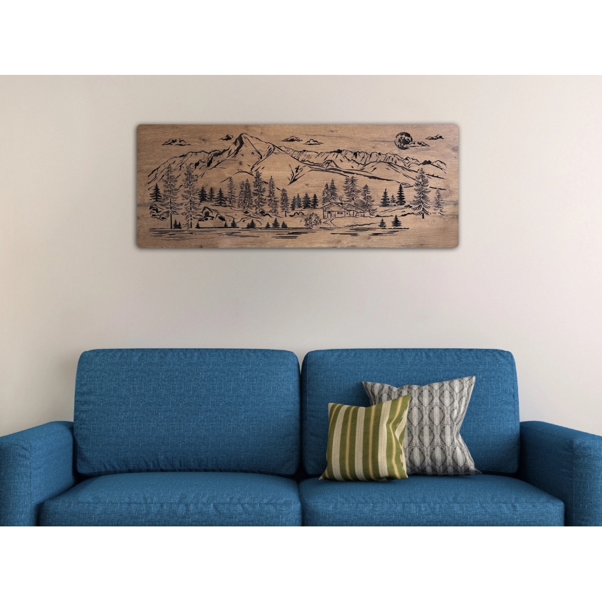 Li-Go 23521/OVL/DUB3 - LED stlmiteľná nástenná dekorácia LED/10W/5V 30000 mAh 130x50 cm dub/Horská chata