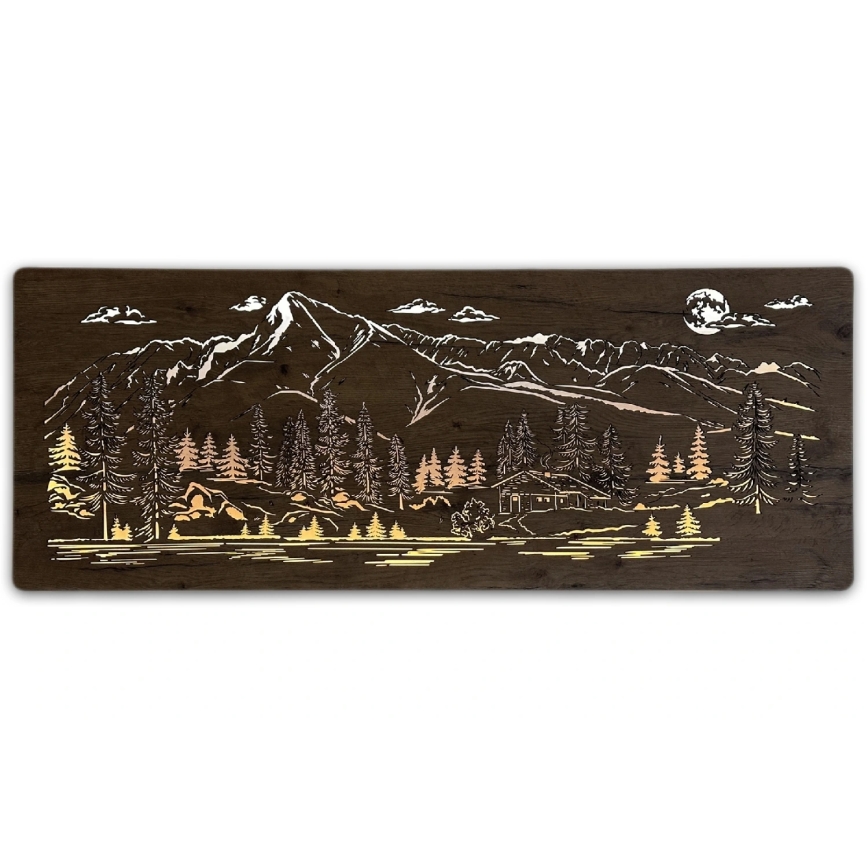 Li-Go 23521/OVL/DUB3 - LED stlmiteľná nástenná dekorácia LED/10W/5V 30000 mAh 130x50 cm dub/Horská chata