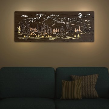 Li-Go 23521/OVL/DUB3 - LED stlmiteľná nástenná dekorácia LED/10W/5V 30000 mAh 130x50 cm dub/Horská chata