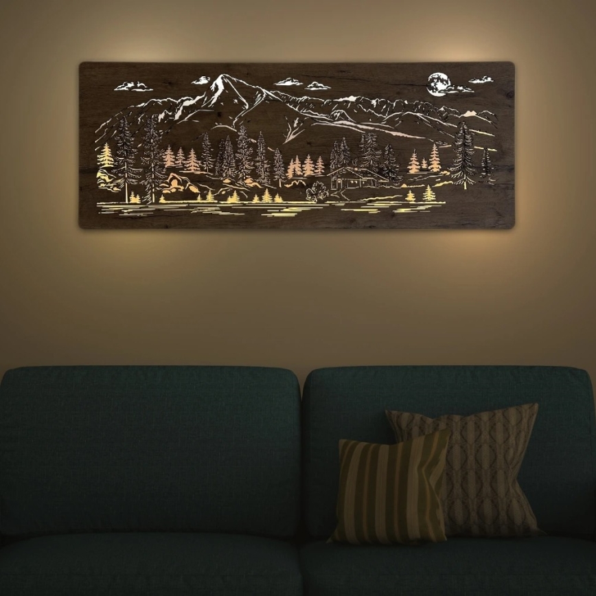 Li-Go 23521/OVL/DUB3 - LED stlmiteľná nástenná dekorácia LED/10W/5V 30000 mAh 130x50 cm dub/Horská chata
