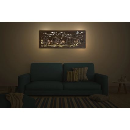 Li-Go 23524/DUB2 - LED Stmievateľná nástenná dekorácia LED/24W/230V 130x50 cm dub/Chata v horách