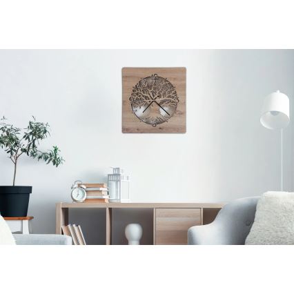 Li-Go 23537/DUB2 - LED stmievateľné hodiny LED/10W/5V 20000 mAh 42x42 cm dub/olivovník v kruhu + diaľkové ovládanie