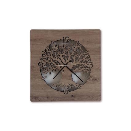 Li-Go 23537/DUB2 - LED stmievateľné hodiny LED/10W/5V 20000 mAh 42x42 cm dub/olivovník v kruhu + diaľkové ovládanie