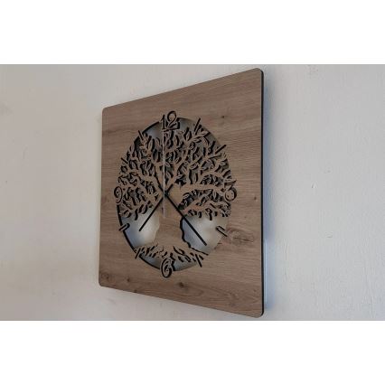 Li-Go 23537/DUB2 - LED stmievateľné hodiny LED/10W/5V 20000 mAh 42x42 cm dub/olivovník v kruhu + diaľkové ovládanie