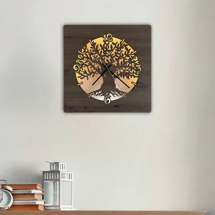 Li-Go 23537/DUB2 - LED stmievateľné hodiny LED/10W/5V 20000 mAh 42x42 cm dub/olivovník v kruhu + diaľkové ovládanie