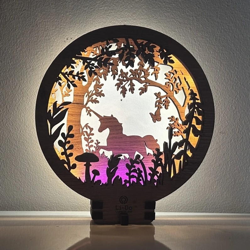 Li-Go 23568/DUB2 - LED Stmievateľná stolová dekorácia LED/12W/230V 20x22 cm dub/jednorožec