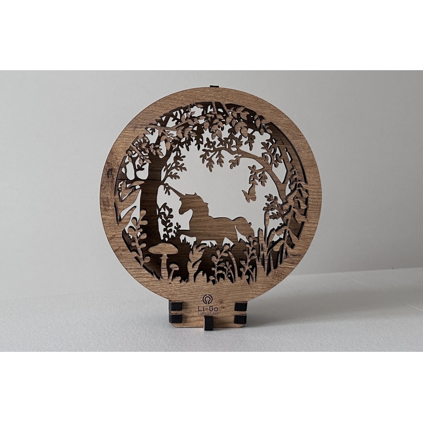 Li-Go 23568/DUB2 - LED Stmievateľná stolová dekorácia LED/12W/230V 20x22 cm dub/Jednorožec