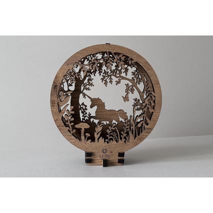 Li-Go 23568/DUB2 - LED Stmievateľná stolová dekorácia LED/12W/230V 20x22 cm dub/jednorožec