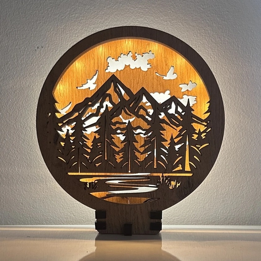 Li-Go 23583/DUB2 - LED stmievateľná stolová dekorácia LED/12W/230V 20x22 cm dub/hory