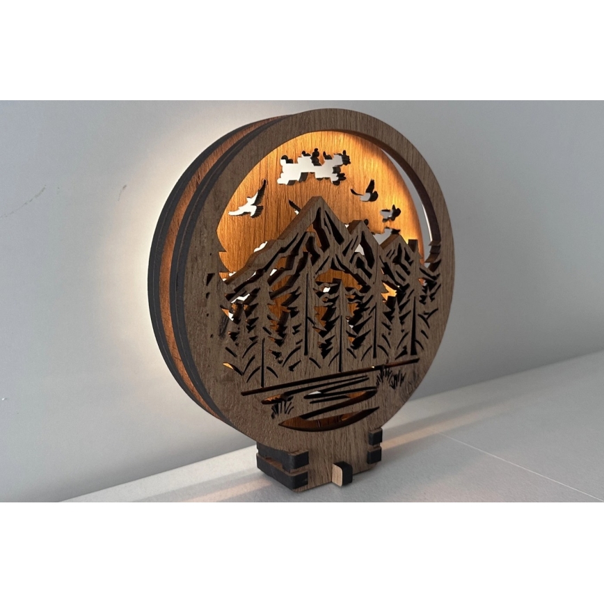 Li-Go 23583/DUB2 - LED stmievateľná stolová dekorácia LED/12W/230V 20x22 cm dub/hory