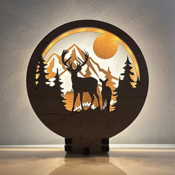 Li-Go 23592/DUB2 - LED stmievateľná stolová dekorácia LED/12W/230V 20x22 cm dub/jeleň