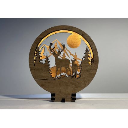 Li-Go 23592/DUB2 - LED stmievateľná stolová dekorácia LED/12W/230V 20x22 cm dub/jeleň