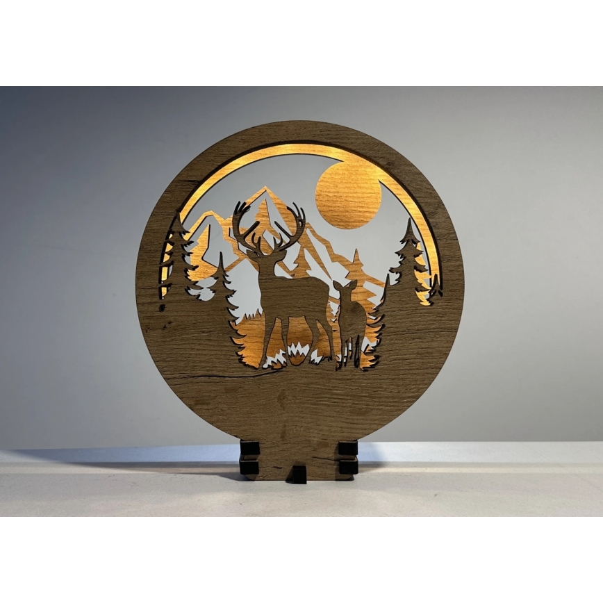 Li-Go 23592/DUB2 - LED stmievateľná stolová dekorácia LED/12W/230V 20x22 cm dub/jeleň