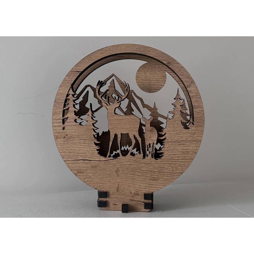 Li-Go 23592/DUB2 - LED stmievateľná stolová dekorácia LED/12W/230V 20x22 cm dub/jeleň