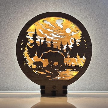 Li-Go 23595/DUB2 - LED Stmievateľná stolná dekorácia LED/12W/230V 20x22 cm dub/medveď