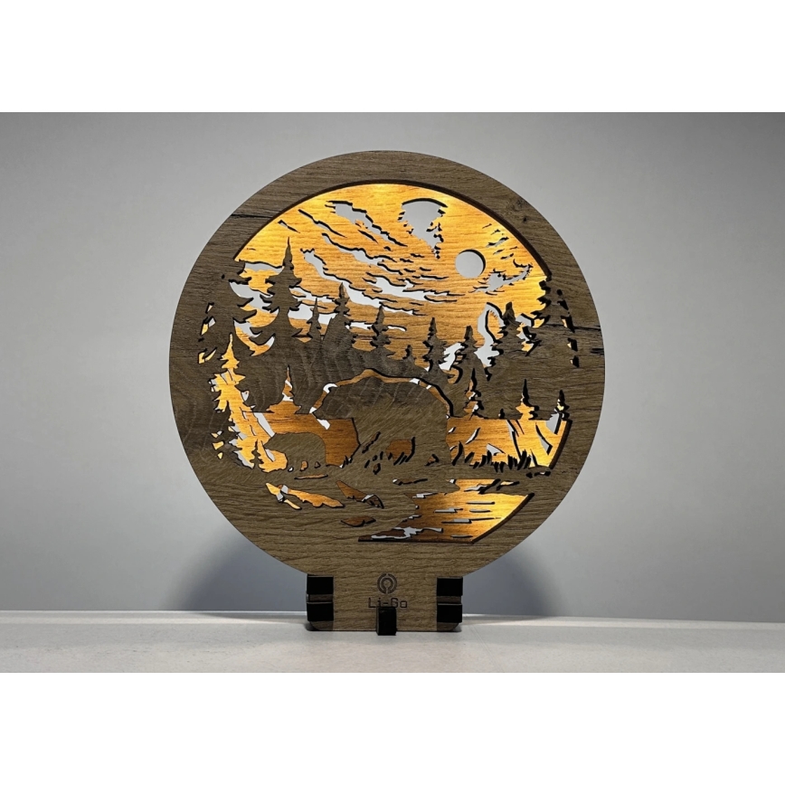 Li-Go 23595/DUB2 - LED Stmievateľná stolná dekorácia LED/12W/230V 20x22 cm dub/medveď