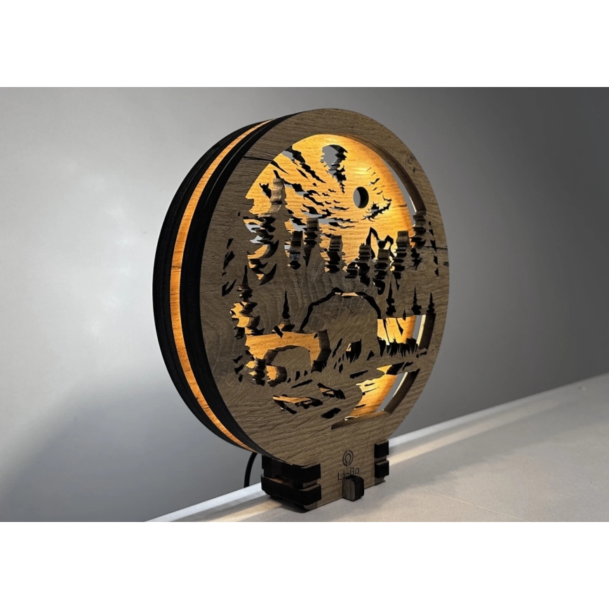 Li-Go 23595/DUB2 - LED Stmievateľná stolná dekorácia LED/12W/230V 20x22 cm dub/medveď