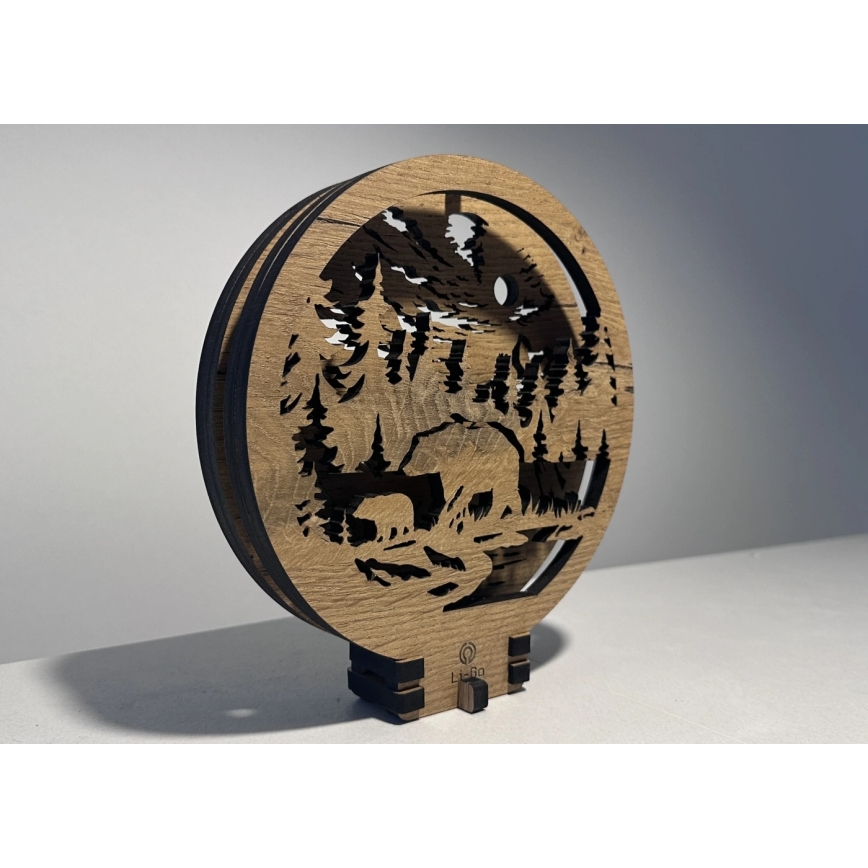 Li-Go 23595/DUB2 - LED Stmievateľná stolná dekorácia LED/12W/230V 20x22 cm dub/medveď