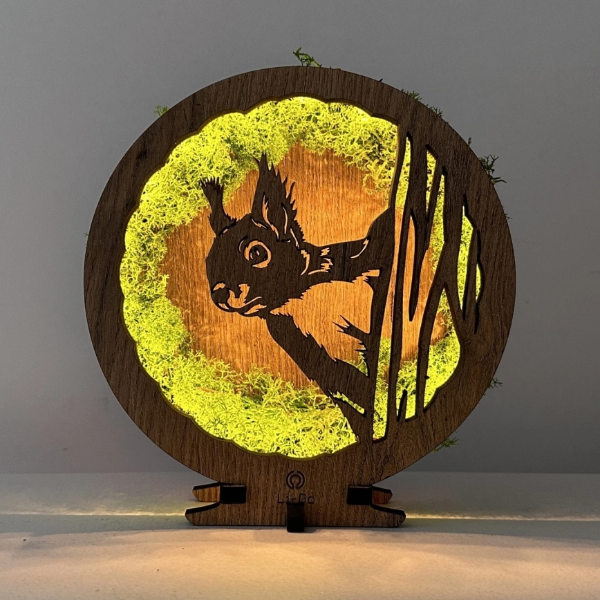 Li-Go 23625/DUB2 - LED stmievateľná stolná dekorácia LED/12W/230V 20x22 cm dub/veverka