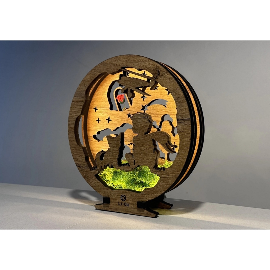 Li-Go 23634/DUB2 - LED stmievateľná stolová dekorácia LED/12W/230V 20x22 cm dub/Malý princ s ružou