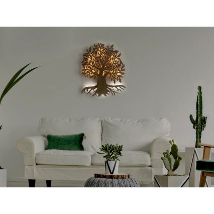 Li-Go 23673/DUB2 - LED stmievateľná nástenná dekorácia LED/10W/5V 20000 mAh 45x55 cm dub + diaľkové ovládanie