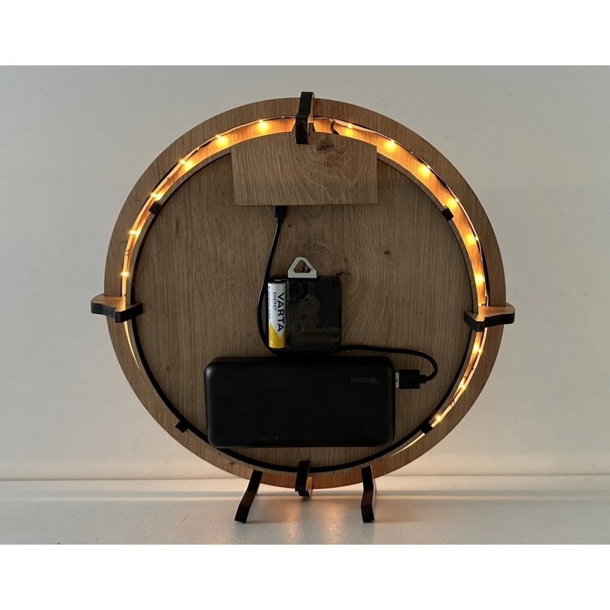 Li-Go 23688/DUB2 - LED stmievateľné hodiny s pohybovým senzorom LED/5V 20000 mAh + 1xAA pr. 32 cm dub/Púpava