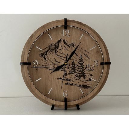 Li-Go 23697/DUB/BAT2 - stmievateľné LED hodiny s pohybovým senzorom LED/10W/5V 20000 mAh + 1xAA pr. 32 cm dub/Hory