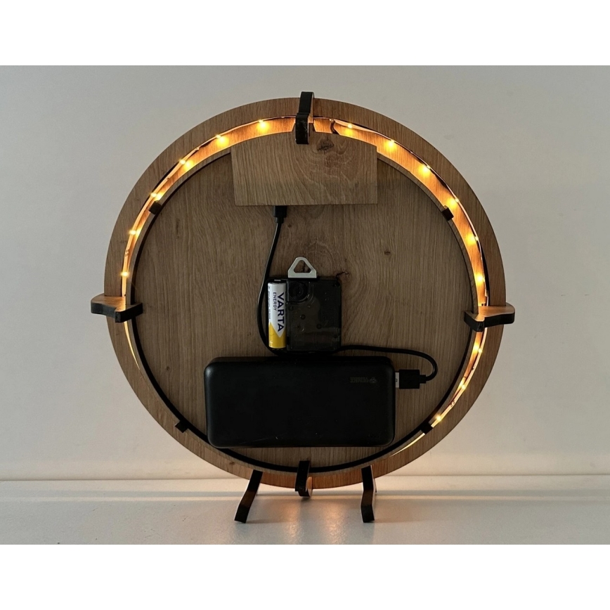 Li-Go 23712/DUB/BAT2 - LED stmievateľné hodiny s pohybovým senzorom LED/10W/5V 20000 mAh + 1xAA priemer 32 cm dub/Malý princ