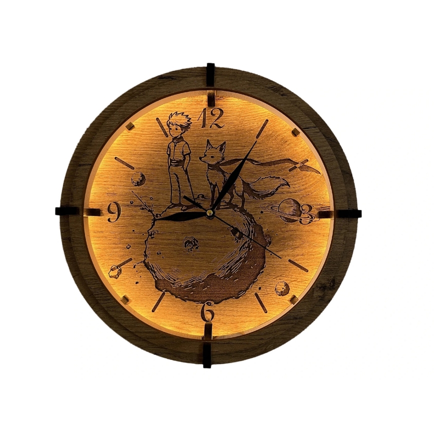 Li-Go 23712/DUB/BAT2 - LED stmievateľné hodiny s pohybovým senzorom LED/10W/5V 20000 mAh + 1xAA priemer 32 cm dub/Malý princ