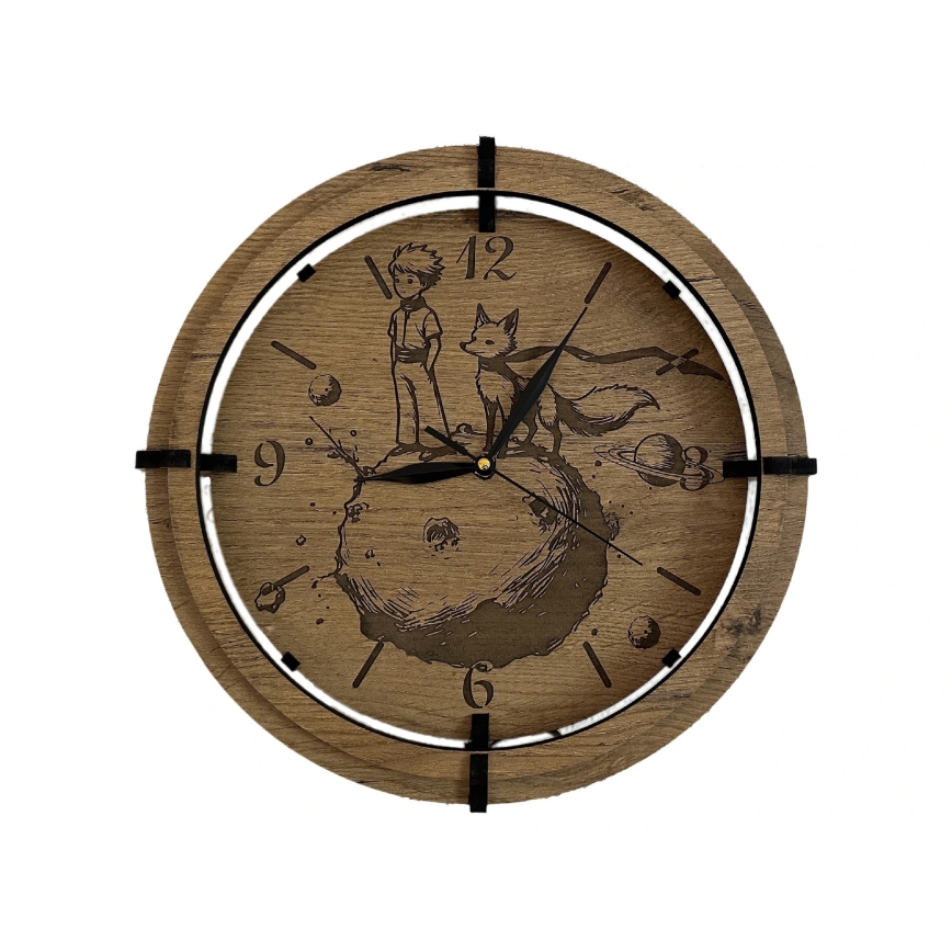 Li-Go 23712/DUB/BAT2 - LED stmievateľné hodiny s pohybovým senzorom LED/10W/5V 20000 mAh + 1xAA priemer 32 cm dub/Malý princ