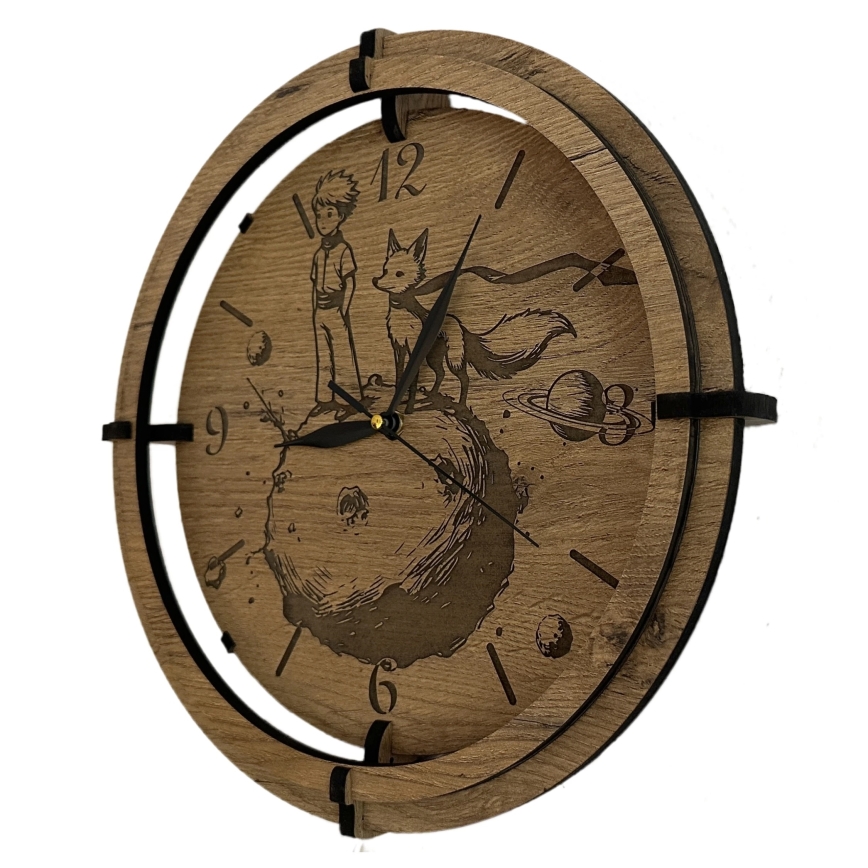 Li-Go 23712/DUB/BAT2 - LED stmievateľné hodiny s pohybovým senzorom LED/10W/5V 20000 mAh + 1xAA priemer 32 cm dub/Malý princ